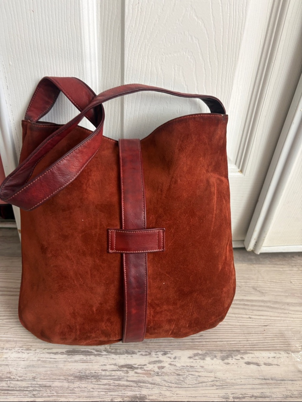 Vtg. Susan Gail Brown Genuine Leather natural suture bag - Picture 4 of 8